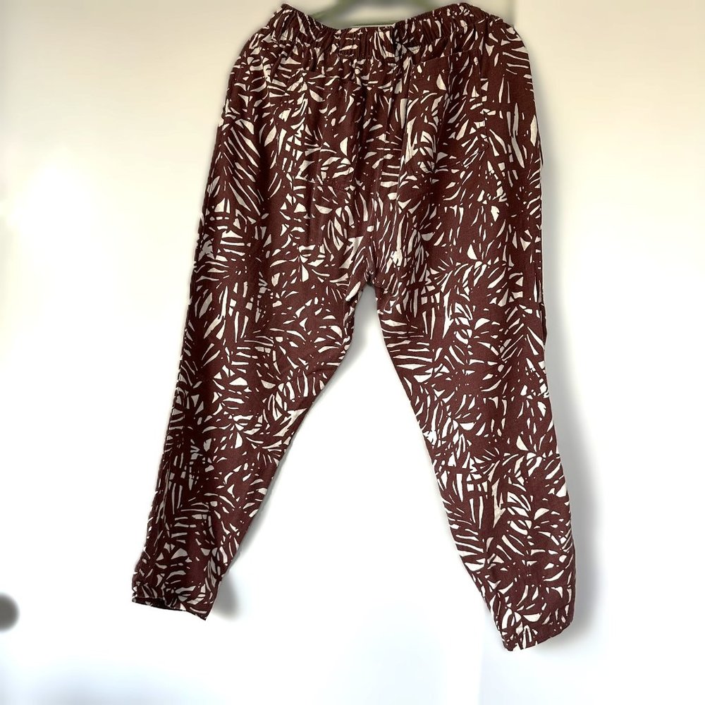 Old Navy Linen Pant - Tropical Leaf Print - Brown - M
